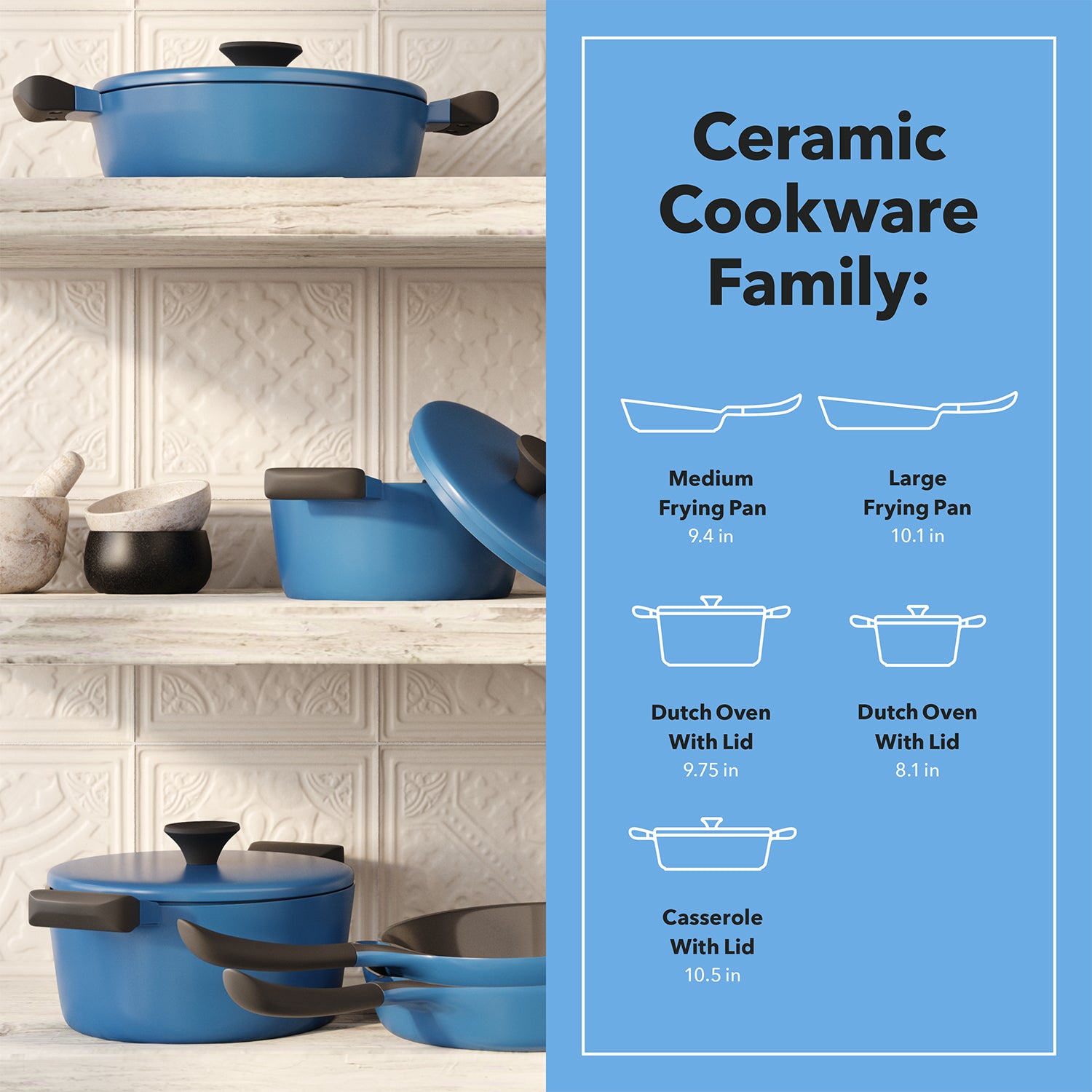 Masterpiece Dinner Ceramic Cookware Set - Blue