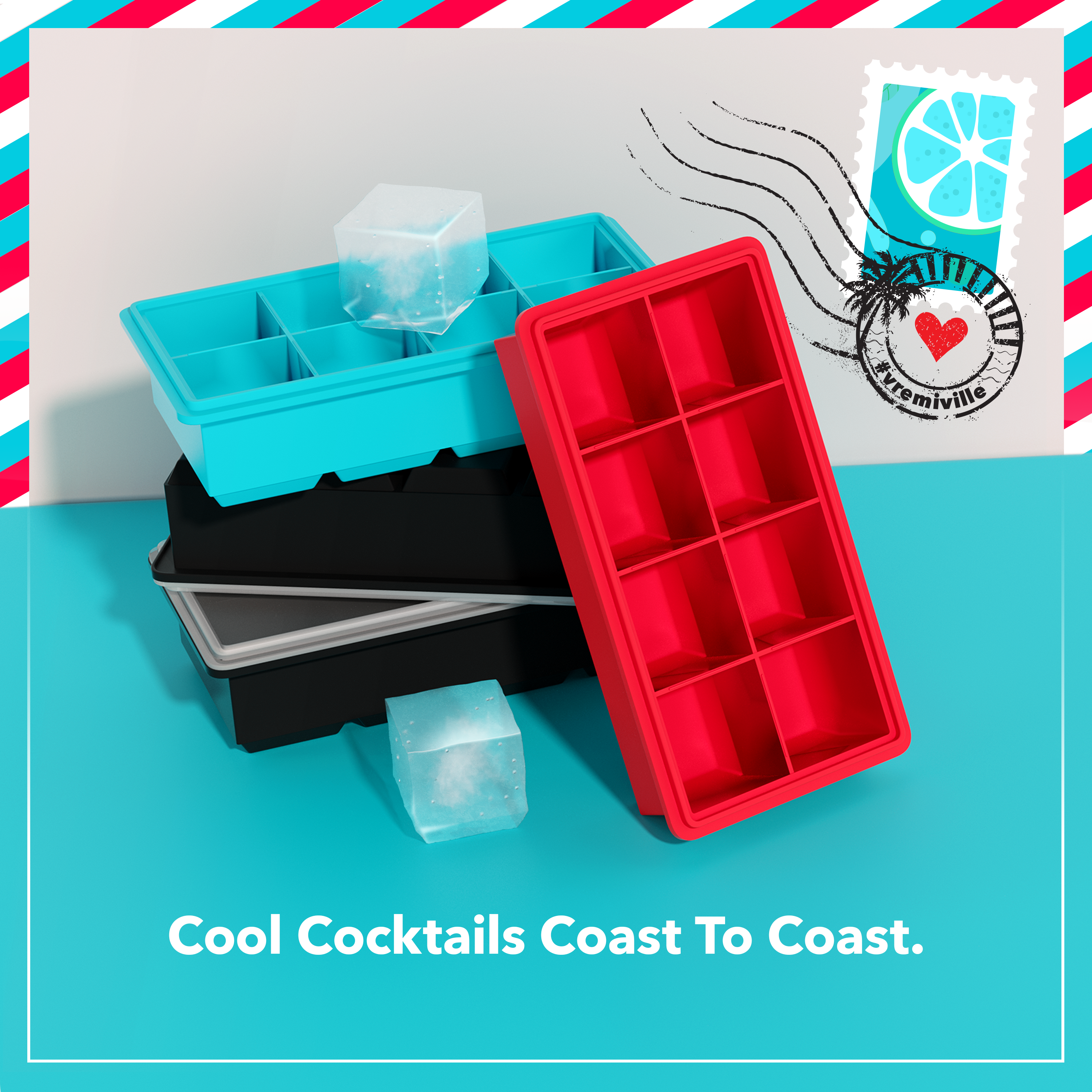 Vremi® Stackable Large Ice Cube Trays  — Red and Blue