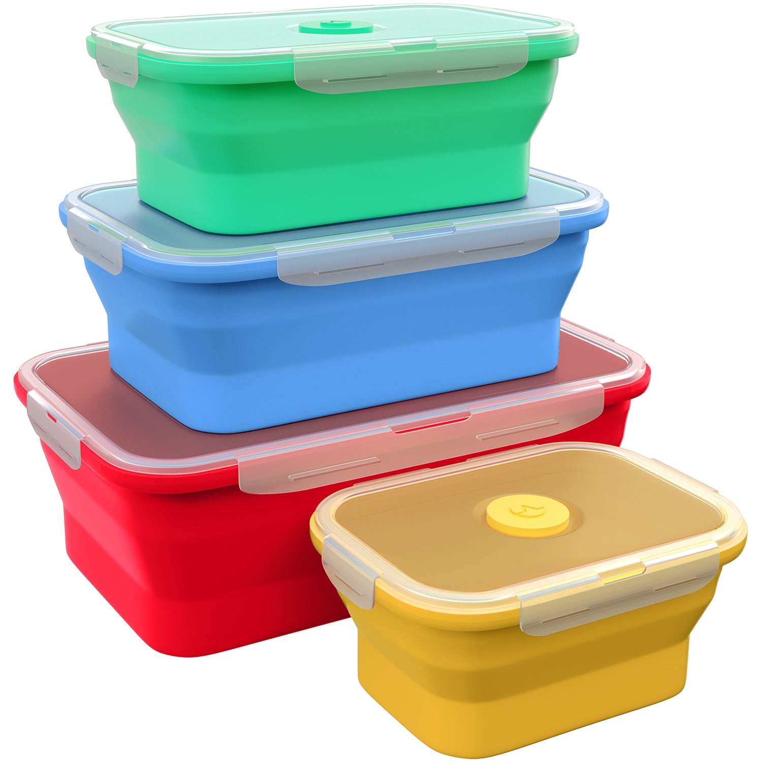 Ecoberi Collapsible Food Storage Containers, Airtight Snap-Top Lids, Microwave, Dishwasher Safe, BPA Free Silicone, Set of 5