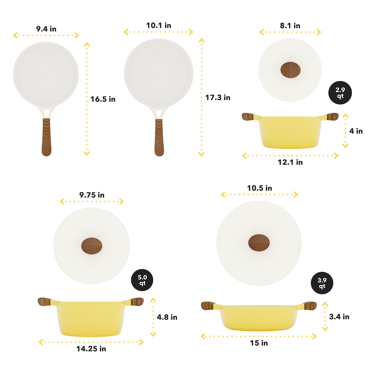 Masterpiece Dinner Ceramic Cookware Set - Yellow – Vremi® Home & Kitchen